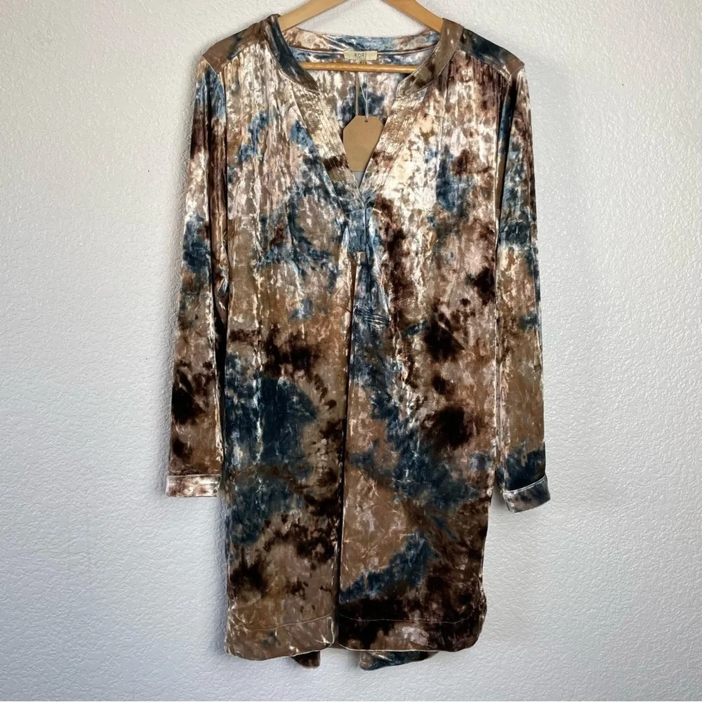 NWT Kori Crushed Velvet Tie Dye Tunic Dress Size Small Fall Autumn Bohemian